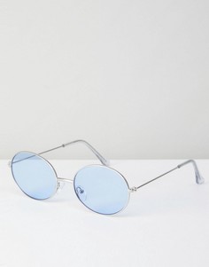 Металлические солнцезащитные очки в стиле 90-х с синими овальными стеклами ASOS - Серебряный