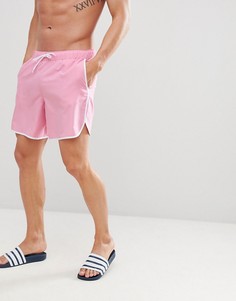 Розовые шорты для плавания средней длины с белым кантом ASOS DESIGN Runner - Розовый