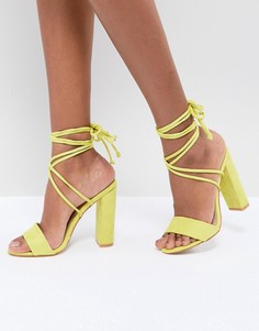 Босоножки на блочном каблуке с завязками Public Desire Suzu Chartreuse - Желтый