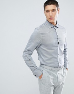 Темно-серая узкая саржевая рубашка с двойными манжетами ASOS DESIGN - Серый