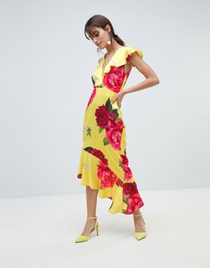 Платье миди с глубоким вырезом и ярким цветочным принтом ASOS DESIGN - Мульти