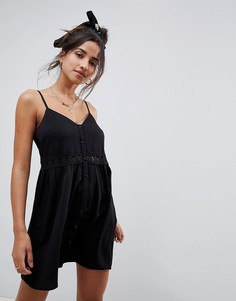 Сарафан на пуговицах с ажурной отделкой ASOS DESIGN - Черный