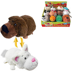 Мягкая игрушка-вывернушка 1toy Шоколадный лабрадор - Белый кот, 20 см