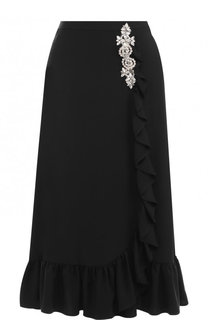 Однотонная юбка-миди с оборкой и декоративной отделкой Christopher Kane