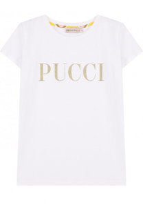 Хлопковая футболка с металлизированным логотипом бренда Emilio Pucci