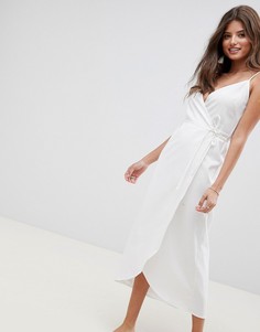 Льняное платье макси с запахом ASOS DESIGN - Белый