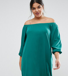 Платье мини с открытыми плечами и длинными рукавами ASOS CURVE Boho - Зеленый