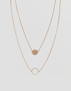 Многорядное ожерелье с филигранным диском и кольцом ASOS DESIGN - Золотой