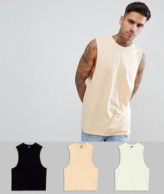 3 майки с глубокими проймами ASOS DESIGN - Мульти