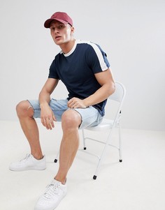 Темно-синяя футболка с контрастной отделкой и полосками на рукавах New Look - Темно-синий