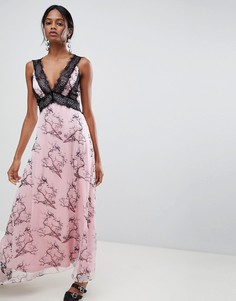 Платье макси с кружевными вставками и принтом Liquorish - Розовый
