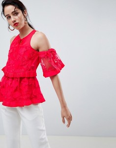 Топ с вышивкой и открытыми плечами River Island - Красный