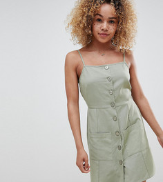 Льняной сарафан мини на пуговицах ASOS DESIGN Petite - Зеленый