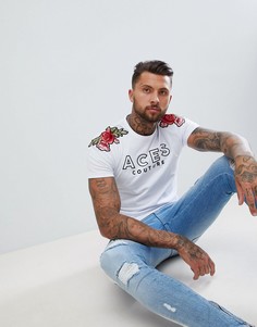 Обтягивающая футболка с розами Aces Couture - Белый