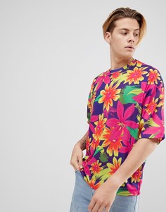 Oversize-футболка с цветочным принтом и рукавами до локтя ASOS DESIGN - Розовый