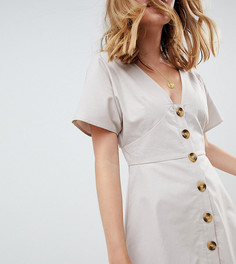 Короткое приталенное платье на пуговицах ASOS DESIGN Petite - Кремовый