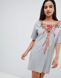 Платье-футболка с вышивкой розы ASOS DESIGN - Серый