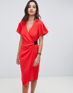 Платье-футляр миди с драпировкой и эластичной вставкой ASOS DESIGN - Красный