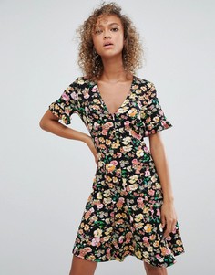 Чайное платье на пуговицах с цветочным принтом ASOS DESIGN - Мульти