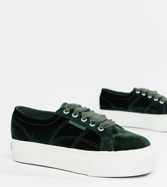 Зеленые велюровые кроссовки на платформе Superga - Зеленый