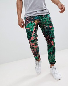Укороченные брюки скинни с абстрактным пальмовым принтом и ананасами ASOS DESIGN - Зеленый