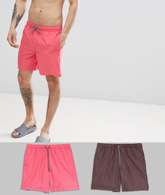 2 шортов для плавания средней длины (розовые/коричневые) ASOS DESIGN - Мульти