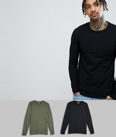 2 свитшота обтягивающего кроя (черный/хаки) ASOS DESIGN - Скидка - Мульти
