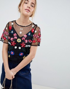 Сетчатая футболка с вышивкой ASOS DESIGN - Черный