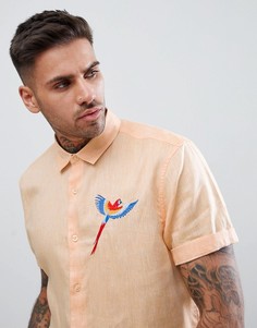 Бледно-оранжевая фактурная рубашка классического кроя с вышивкой ASOS DESIGN - Оранжевый