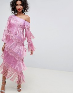 Платье миди на одно плечо с бахромой ASOS EDITION - Фиолетовый