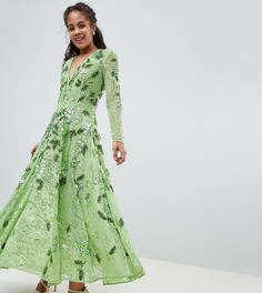 Платье миди с V-образным вырезом и отделкой ASOS EDITION Tall - Зеленый