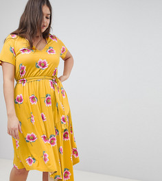 Чайное платье с поясом и цветочным принтом ASOS DESIGN Curve - Мульти