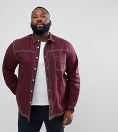 Выбеленная бордовая рубашка навыпуск с контрастными строчками ASOS DESIGN Plus - Красный