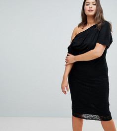 Кружевное платье миди со складками на плечах ASOS DESIGN Curve - Черный