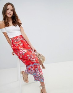 Широкие укороченные брюки с принтом Miss Selfridge - Мульти