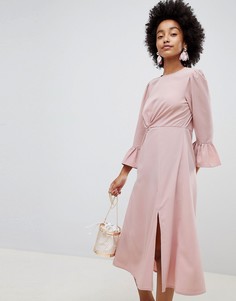 Платье миди с оборками на рукавах ASOS DESIGN - Розовый