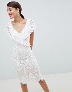 Кружевное платье-футляр с оборкой City Goddess - Белый