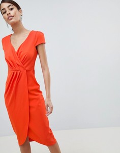 Платье-футляр миди с открытыми плечами и запахом City Goddess - Оранжевый