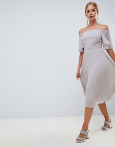 Плиссированное платье миди ASOS DESIGN - Серый