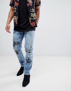Синие джинсы слим с принтом ASOS DESIGN - Синий
