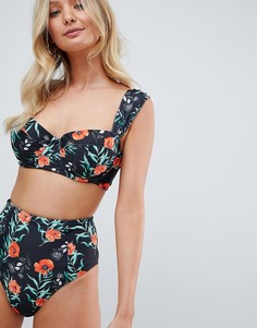 Трусы бикини с завышенной талией и цветочным принтом ASOS DESIGN fuller bust - Мульти
