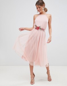 Платье миди из тюля с аппликацией ASOS DESIGN - Розовый