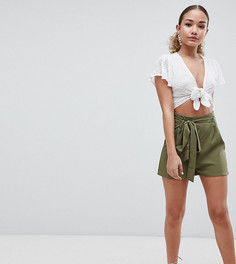 Шорты с поясом на талии Boohoo - Зеленый