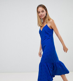Платье-комбинация миди с баской ASOS DESIGN Petite - Синий