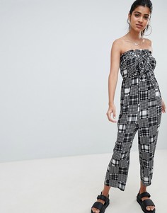 Комбинезон бандо в клетку с поясом спереди ASOS DESIGN - Мульти