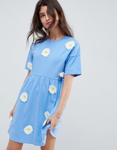 Свободное платье с цветочной аппликацией ASOS DESIGN - Синий