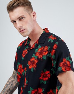 Черная приталенная рубашка с цветочным принтом New Look - Черный