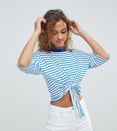 Укороченная футболка в полоску с завязкой Wednesdays Girl - Синий