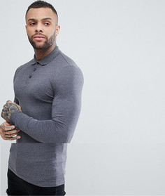 Длинное обтягивающее поло из трикотажа с длинными рукавами ASOS DESIGN - Серый