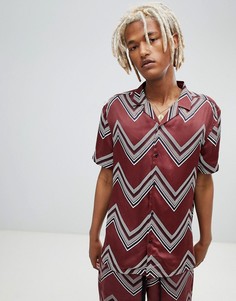 Бордовая атласная oversize-рубашка с шевронообразными полосками ASOS DESIGN - Красный